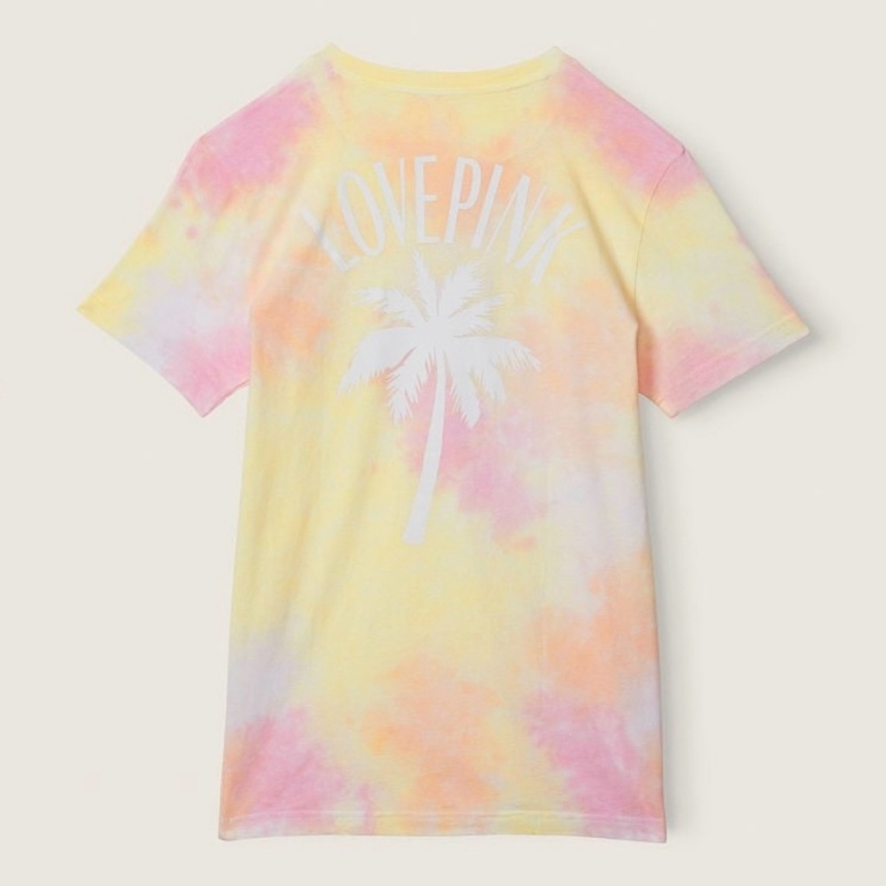 VS Pink Short Sleeve Tie Dye Henley Campus Tee